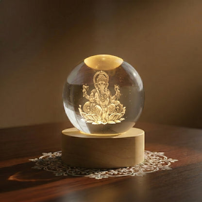 Ganpati Bappa Crystal Orb Lamp